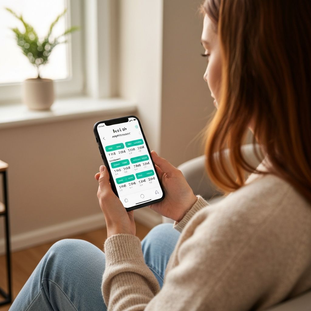 Woman using smartphone to book salon appointment online