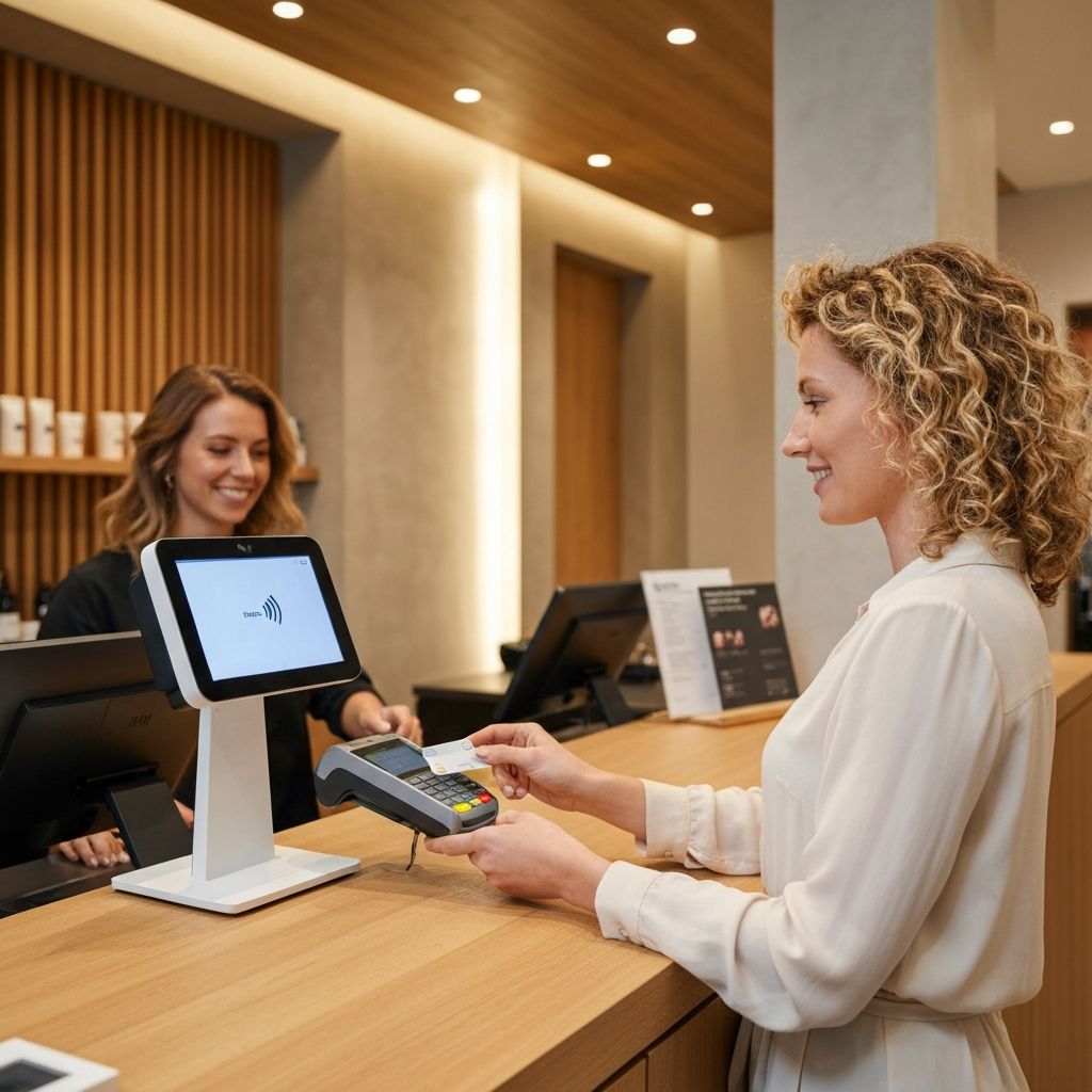 Client paying for salon services using contactless payment