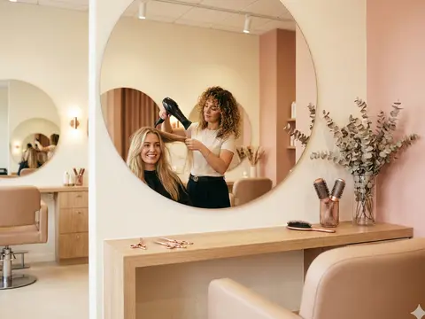 Modern hair salon interior with styling stations