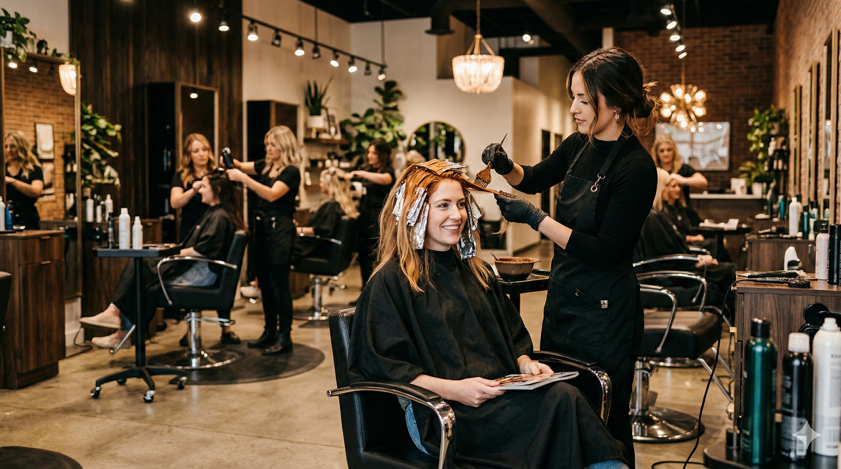 Client getting a colour treatment in a modern salon